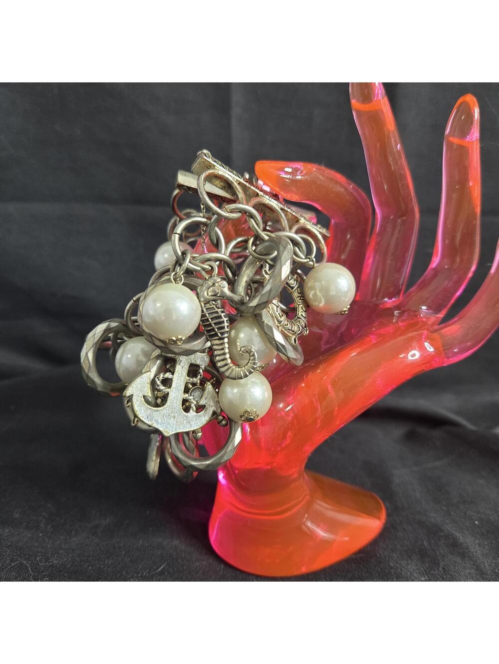Vintage Betsey Johnson Silver Tone Charm Bracelet Nautical Chain Multi Layer Y2K